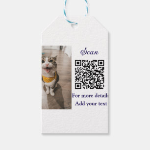 Simple animal name details QR code add text photo  Gift Tags