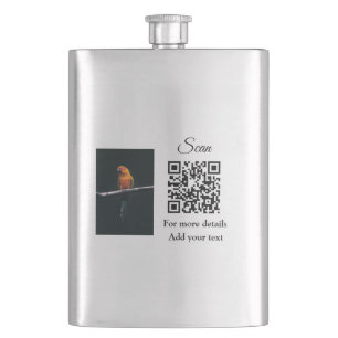 Simple animal name details QR code add text photo Hip Flask
