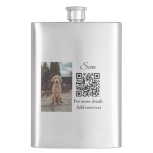 Simple animal name details QR code add text photo Hip Flask
