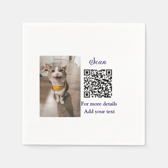Simple animal name details QR code add text photo  Napkin (Front)