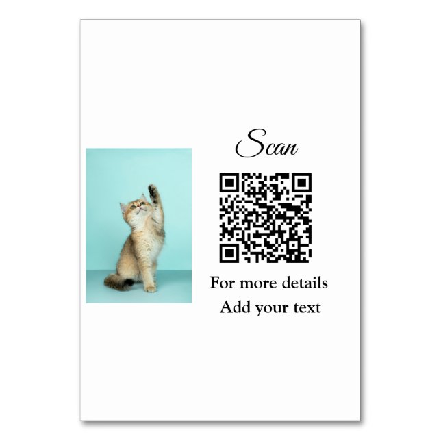 Simple animal name details QR code add text photo  Table Number (Front)