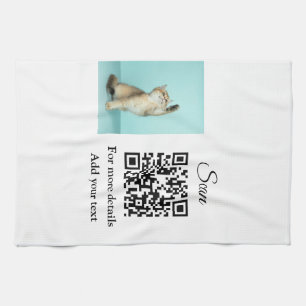 Simple animal name details QR code add text photo Tea Towel