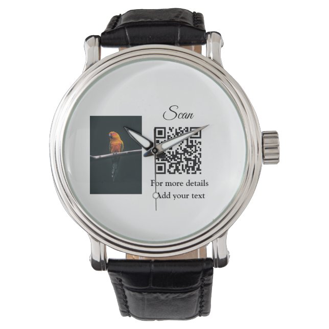 Simple animal name details QR code add text photo  Watch (Front)