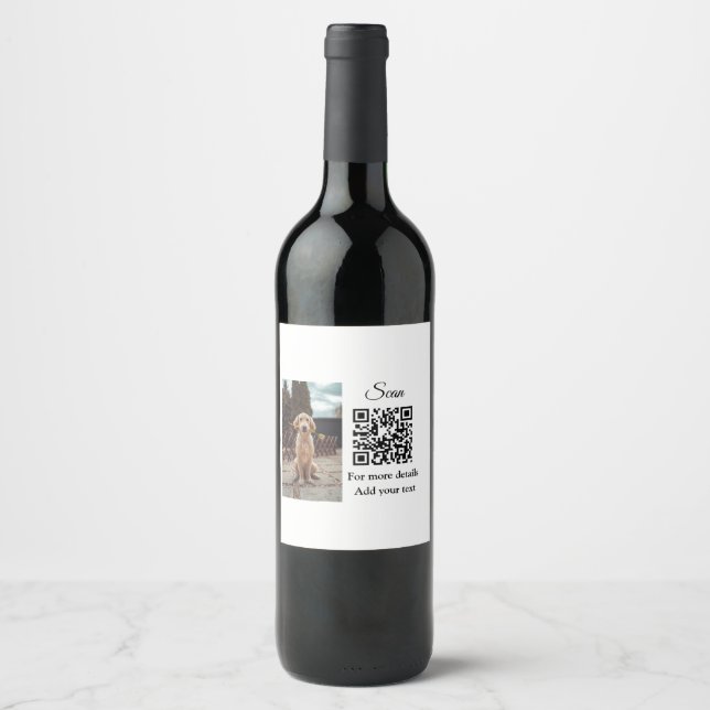 Simple animal name details QR code add text photo  Wine Label (Front)