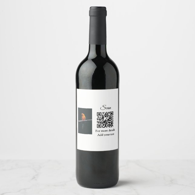 Simple animal name details QR code add text photo  Wine Label (Front)