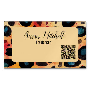 Simple Animal Print Elegant Modern QR Code Magnetic Business Card