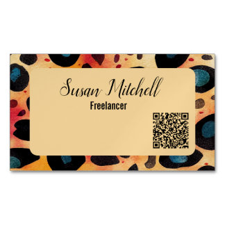 Simple Animal Print Elegant Modern QR Code Magnetic Business Card
