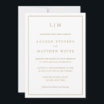 Simple Antique Gold Monogram Elegant Wedding Invitation<br><div class="desc">Simple wedding invitation featuring an elegant and timeless design with your two letter monogram at the top and your details surrounded by a thin border. All text is in a gold tone, over a white background. The font colour may be changed to any colour you wish by clicking the customise...</div>