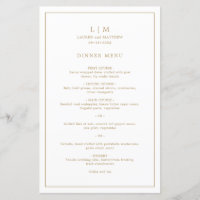 Simple Antique Gold Monogram Elegant Wedding Menu
