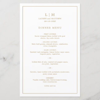 Simple Antique Gold Monogram Elegant Wedding Menu