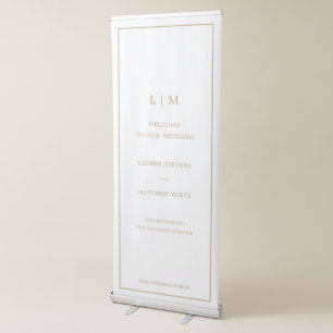 Simple Antique Gold Monogram Elegant Wedding Retractable Banner