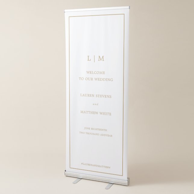 Simple Antique Gold Monogram Elegant Wedding Retractable Banner (3/4)