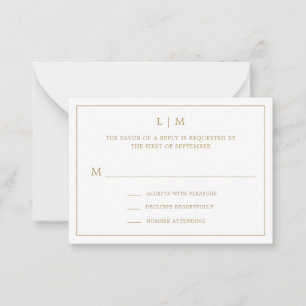Simple Antique Gold Monogram Mini Wedding RSVP Card