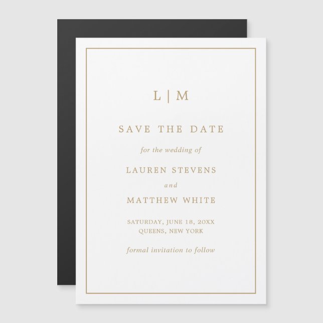 Simple Antique Gold Monogram Wedding Save the Date Magnetic Invitation (Front/Back)