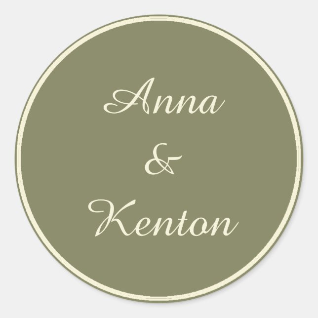 Simple Antique Gold Personalised Wedding Classic Round Sticker (Front)