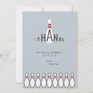 Simple Any Age Dusty Blue Bowling Birthday Party Thank You Card