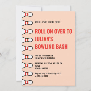 Simple Any Age Peach Fuzz Bowling Birthday Party Invitation
