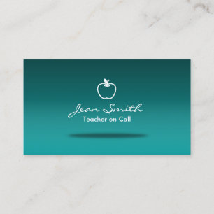 Simple Apple Teal Teacher Business Card