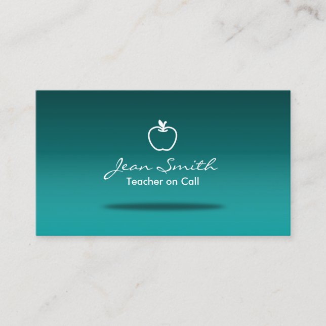 Simple Apple Teal Teacher Business Card (Front)