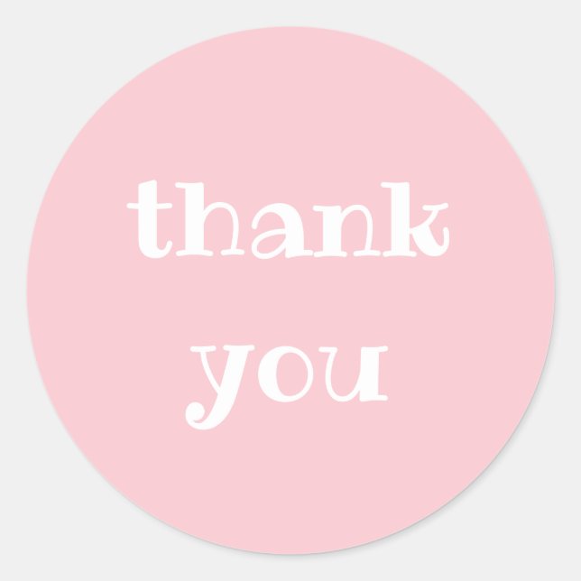 Simple Appreciation Pink & White Thank You Round Classic Round Sticker (Front)