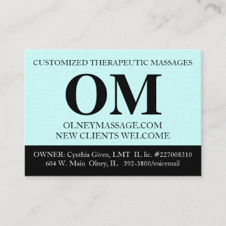 Simple Aqua, Black, and White Massage Therapy Card