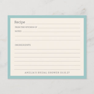 Simple Aqua Blue Border Personalised Recipe Card
