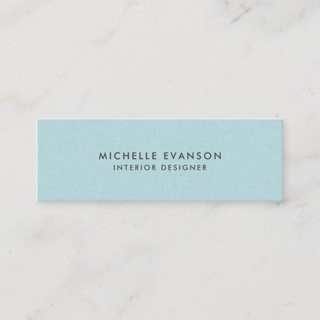 Simple Aqua Blue Linen Professional Mini Business Card (Front)