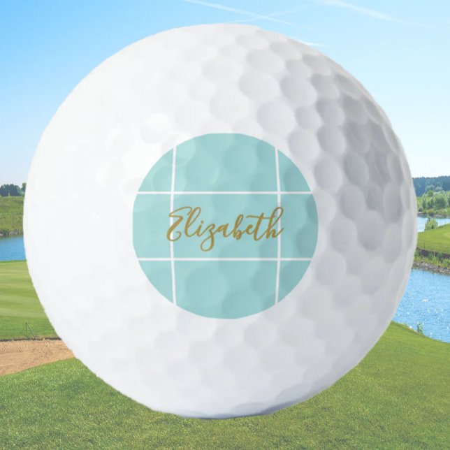Simple aqua minimalist custom name ladies  golf balls (Creator Uploaded)
