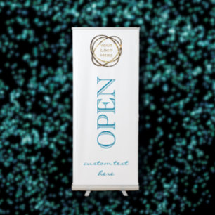Simple Aqua Turquoise Custom Business Logo "OPEN" Retractable Banner