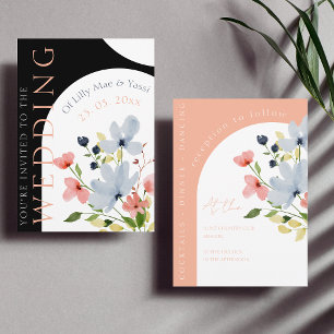 Simple Arch Black and Pink Floral Wedding Invitation