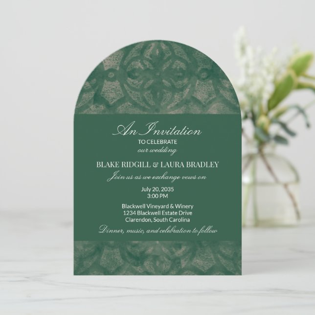 Simple Arch Emerald Lake Fall Batik Custom Invitation (Standing Front)