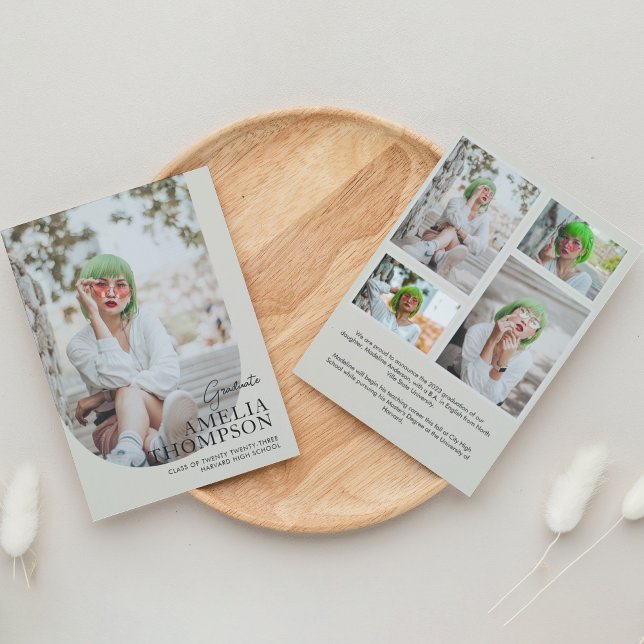 Simple Arch Light Beige Photo Collage Graduation Announcement (Creator Uploaded)