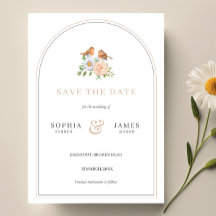 Simple arch love birds save the date invitation