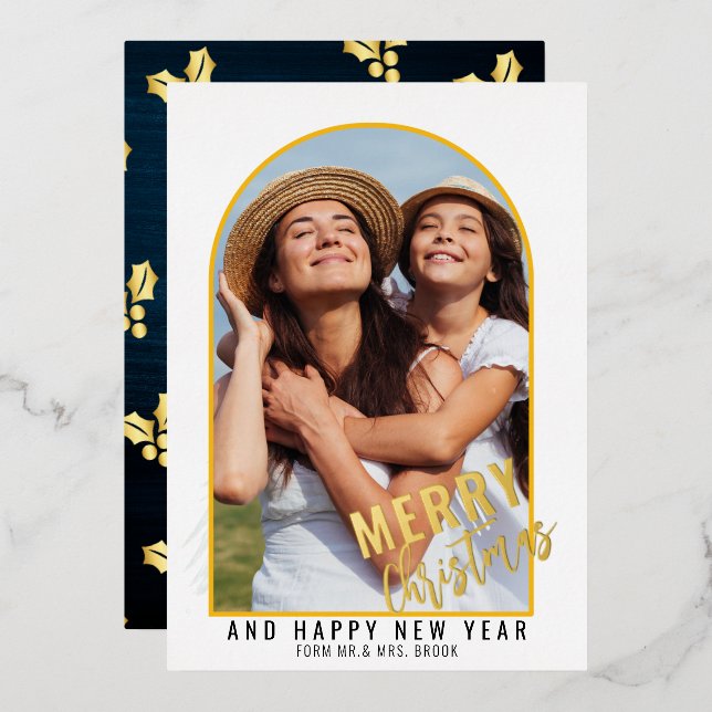 Simple Arch Photo  Foil Holiday Card (Front/Back)
