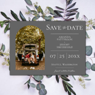Simple Arch Photo Grey Save the Date