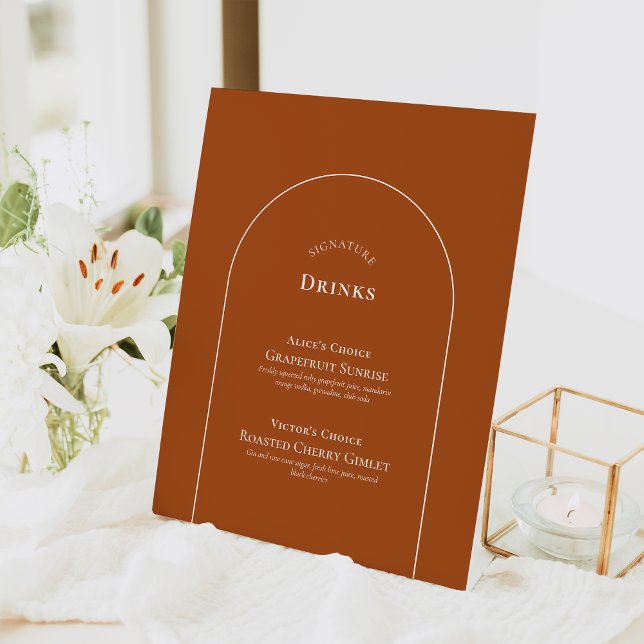 Simple Arch Terracotta Wedding Signature Drinks Pedestal Sign (Creator Uploaded)