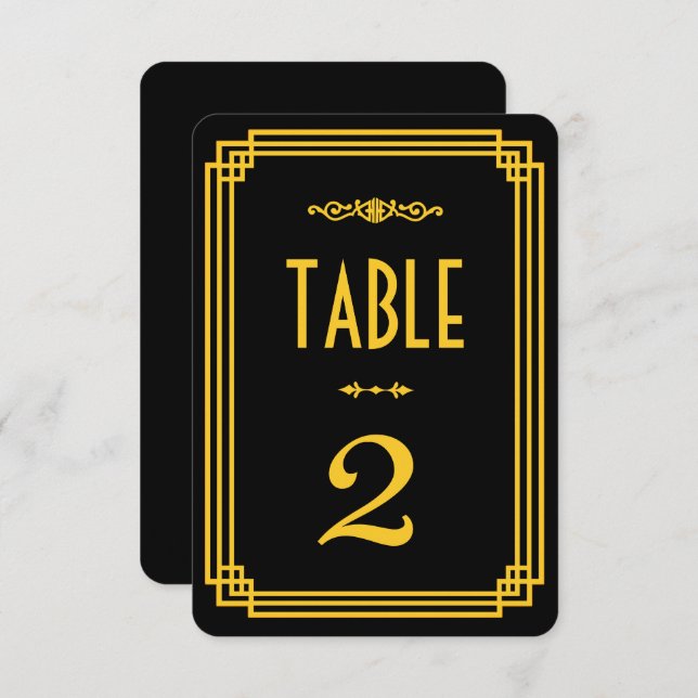 Simple Art Deco Black and Gold Table Numbers (Front/Back)