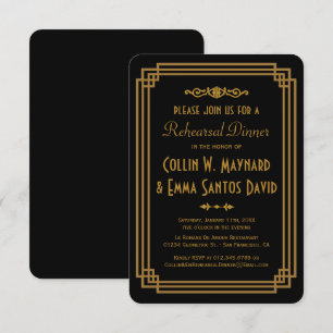 Simple Art Deco Black Rehearsal Dinner Invites