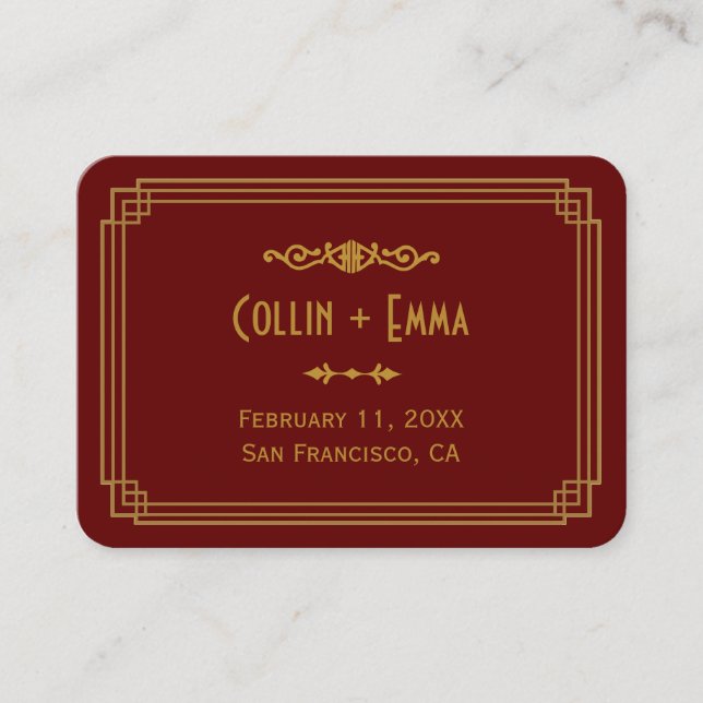 Simple Art Deco Burgundy Wedding Place Cards (Front)