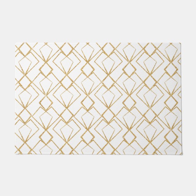 Simple Art Deco Gold Heart Pattern Doormat (Front)