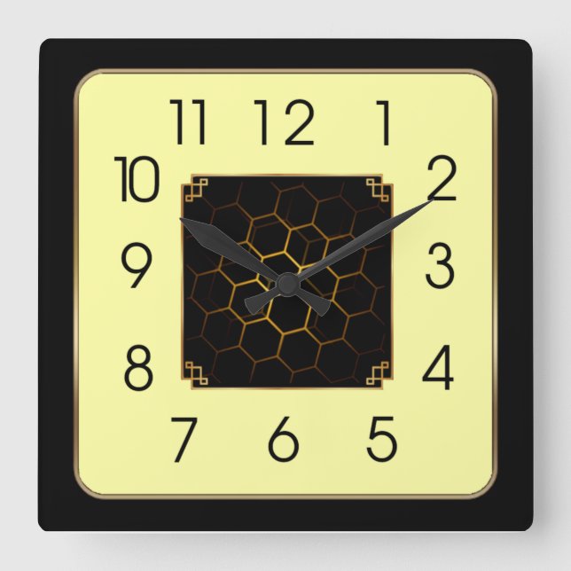 Simple art deco square wall clock (Front)