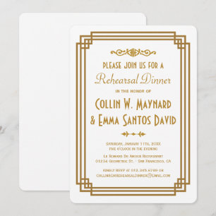 Simple Art Deco White Rehearsal Dinner Invites