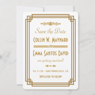 Simple Art Deco White Save The Date