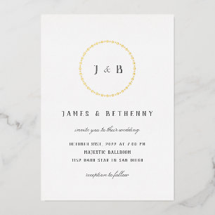 Simple Art Deco Wreath Foil Invitation