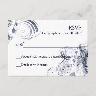 Simple Artistic Navy Blue Seashells RSVP