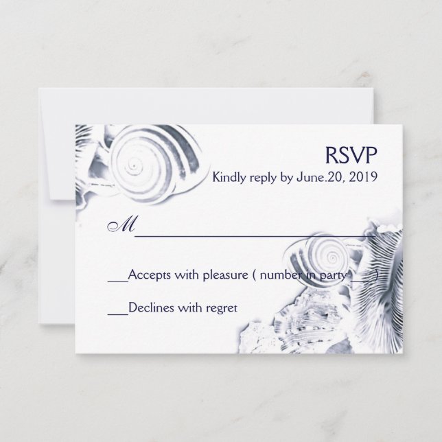 Simple Artistic Navy Blue Seashells RSVP Card (Front)