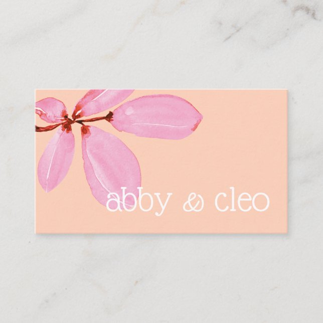 Simple Artistic Pink Watercolor Branch Business Card (Front)
