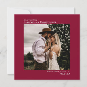 Simple Artsy Minimal Photo Cranberry Red Wedding Save The Date