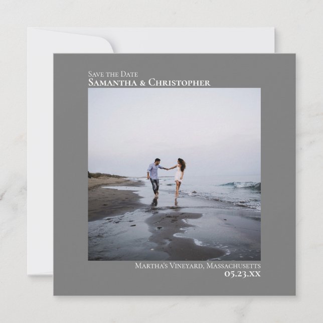 Simple Artsy Minimal Square Photo Grey Wedding Save The Date (Front)