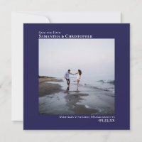 Simple Artsy Minimal Square Photo Navy Wedding